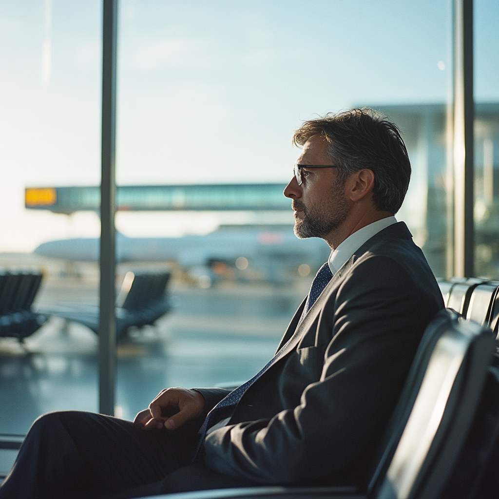 Un homme qui réussit à l'aéroport | Source : Midjourney