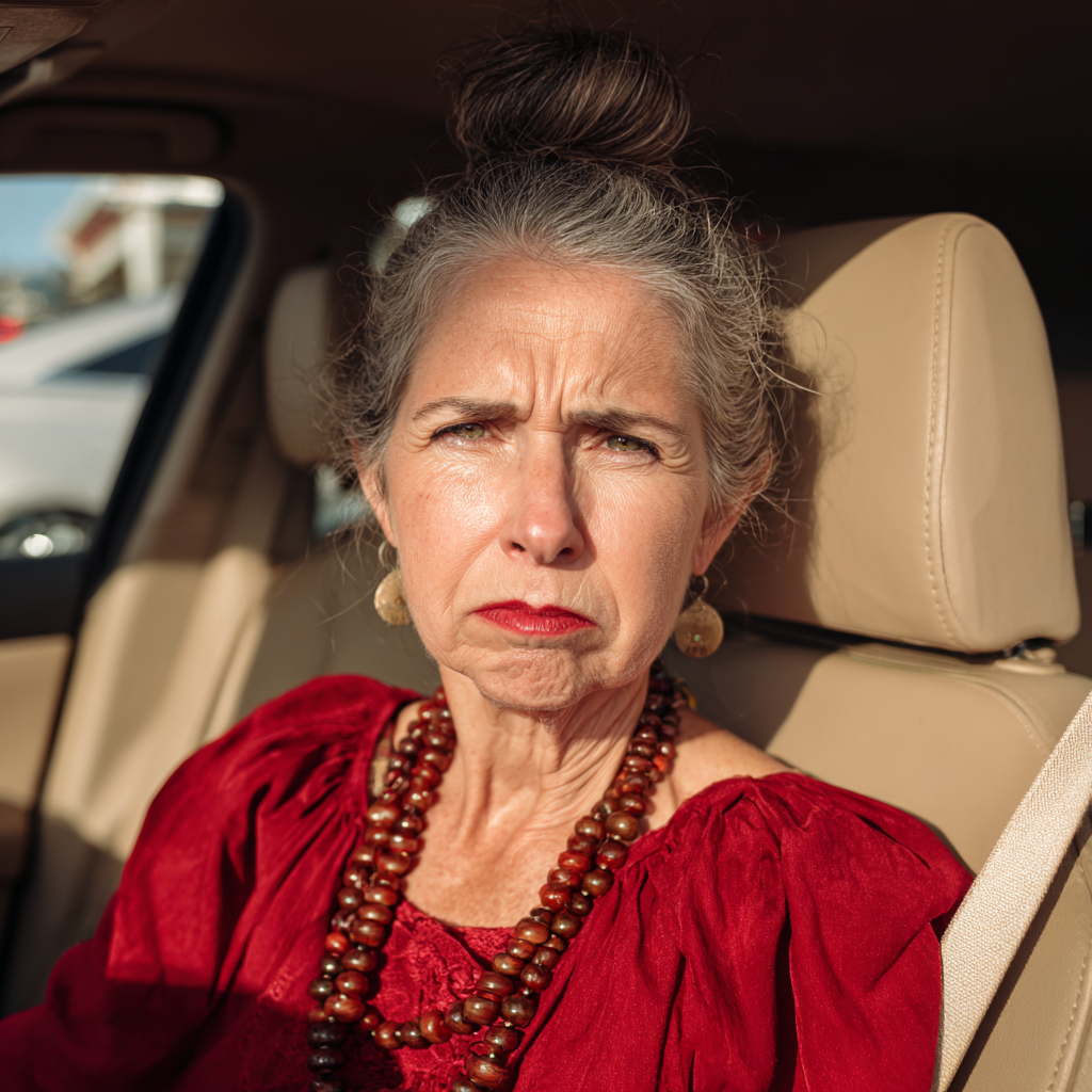 Une vieille femme en colère assise dans une voiture | Source : Midjourney