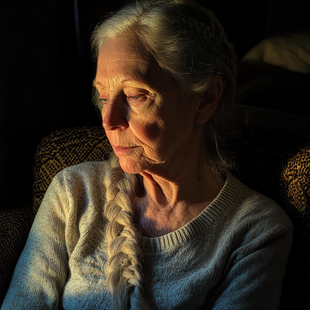 Une femme âgée qui regarde vers le bas | Source : Midjourney