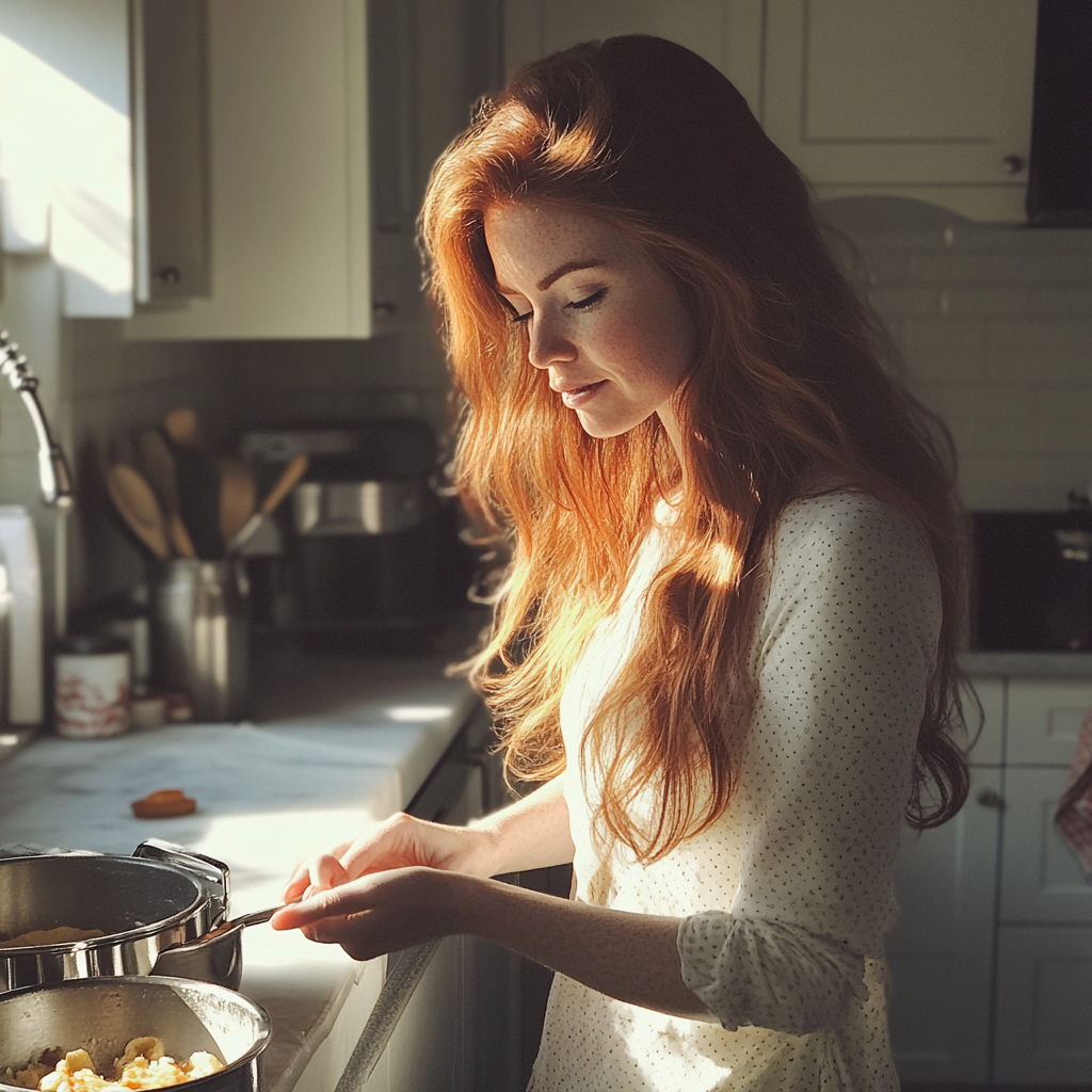 Une femme occupée dans une cuisine | Source : Midjourney