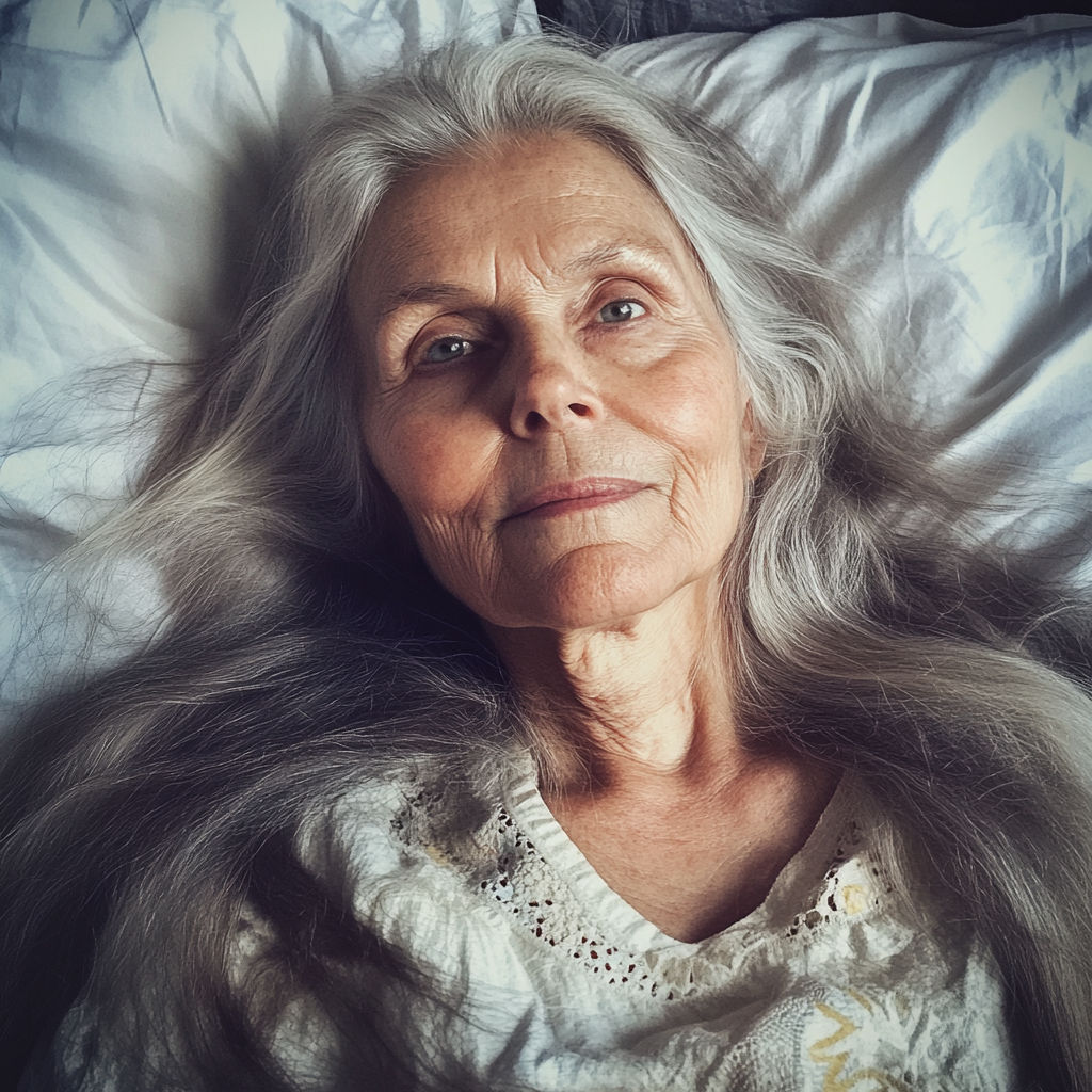 Une vieille femme allongée dans son lit | Source : Midjourney