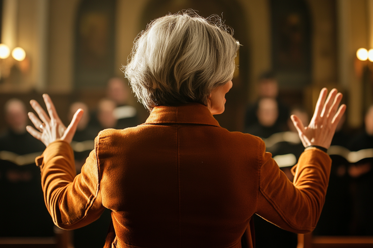 Une femme dirigeant la chorale d'une église | Source : Midjourney