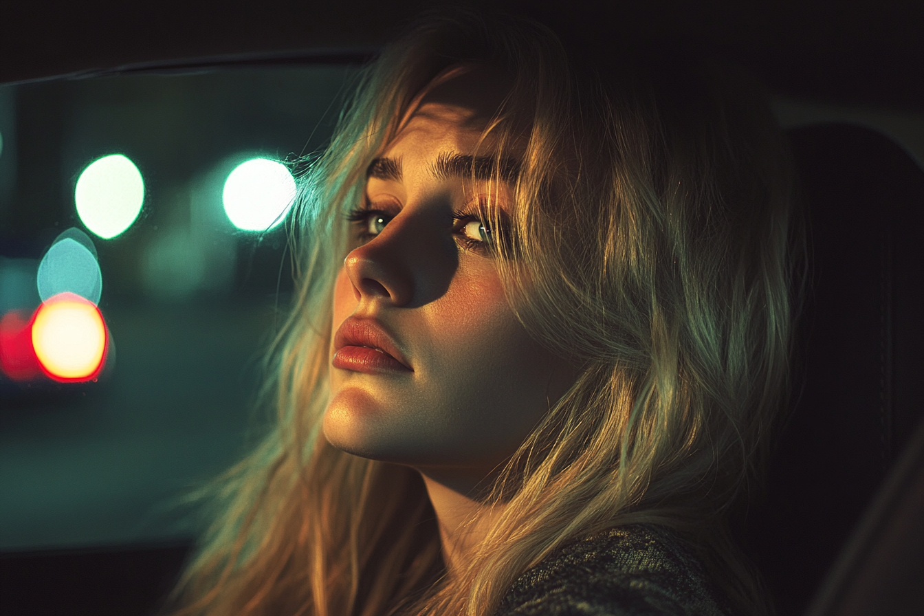 Une femme triste dans une voiture | Source : Midjourney