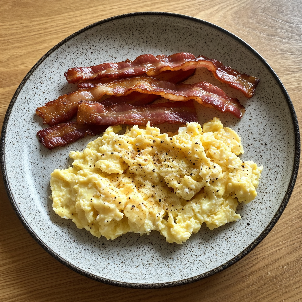 Des œufs et du bacon dans une assiette | Source : Midjourney