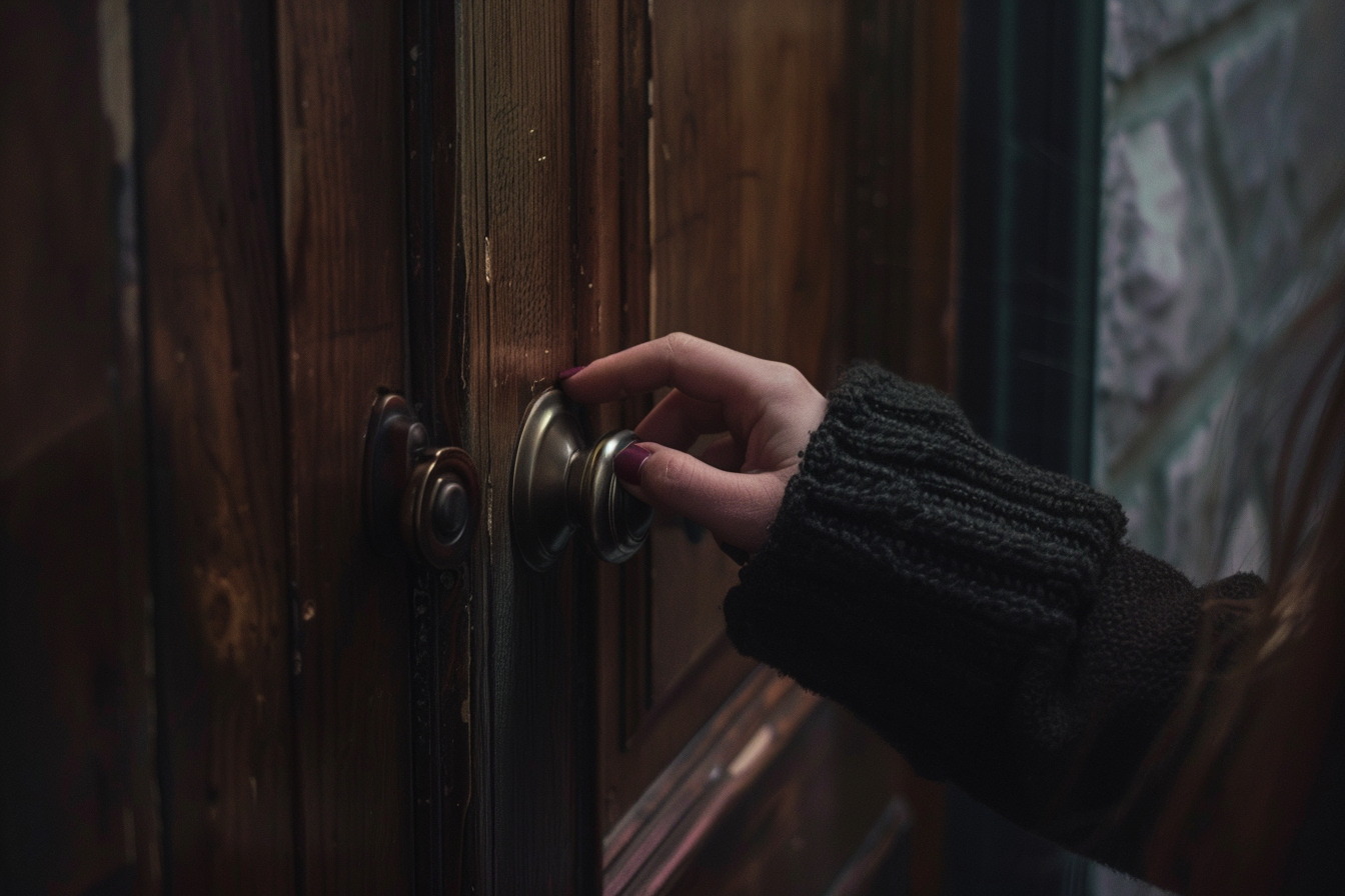 A woman's hand on a doorknob | Source: Midjourney