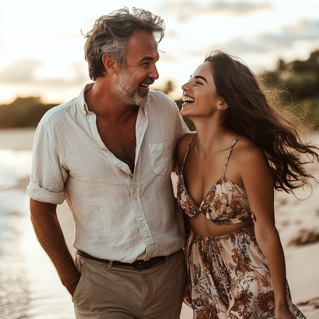 Un père souriant avec sa fille adulte | Source : Midjourney