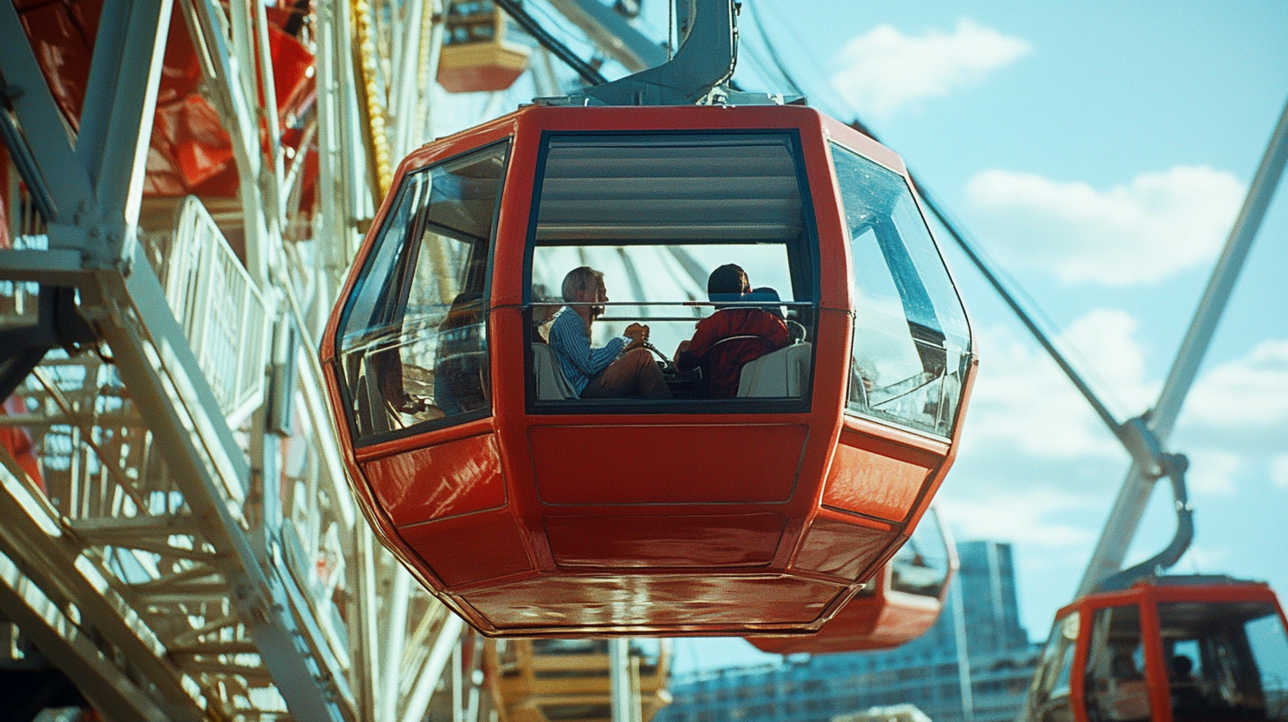 Famille coincée dans la nacelle d'une grande roue | Source : Midjourney