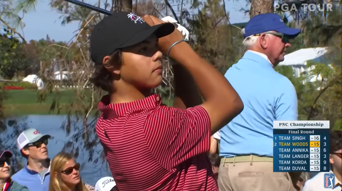 Charlie Woods lors du tour final du PNC Championship 2024 en Floride, posté le 23 décembre 2024 | Source : YouTube.com/PGATOUR