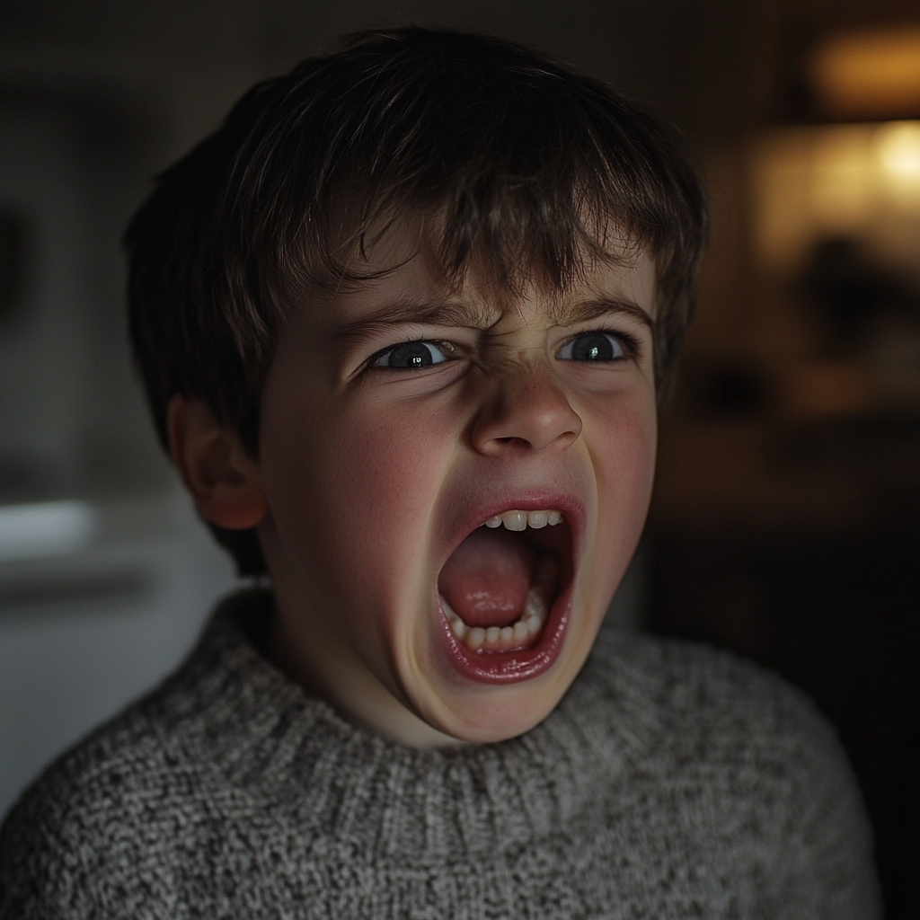 A boy screaming in the kitchen | Source: Midjourney