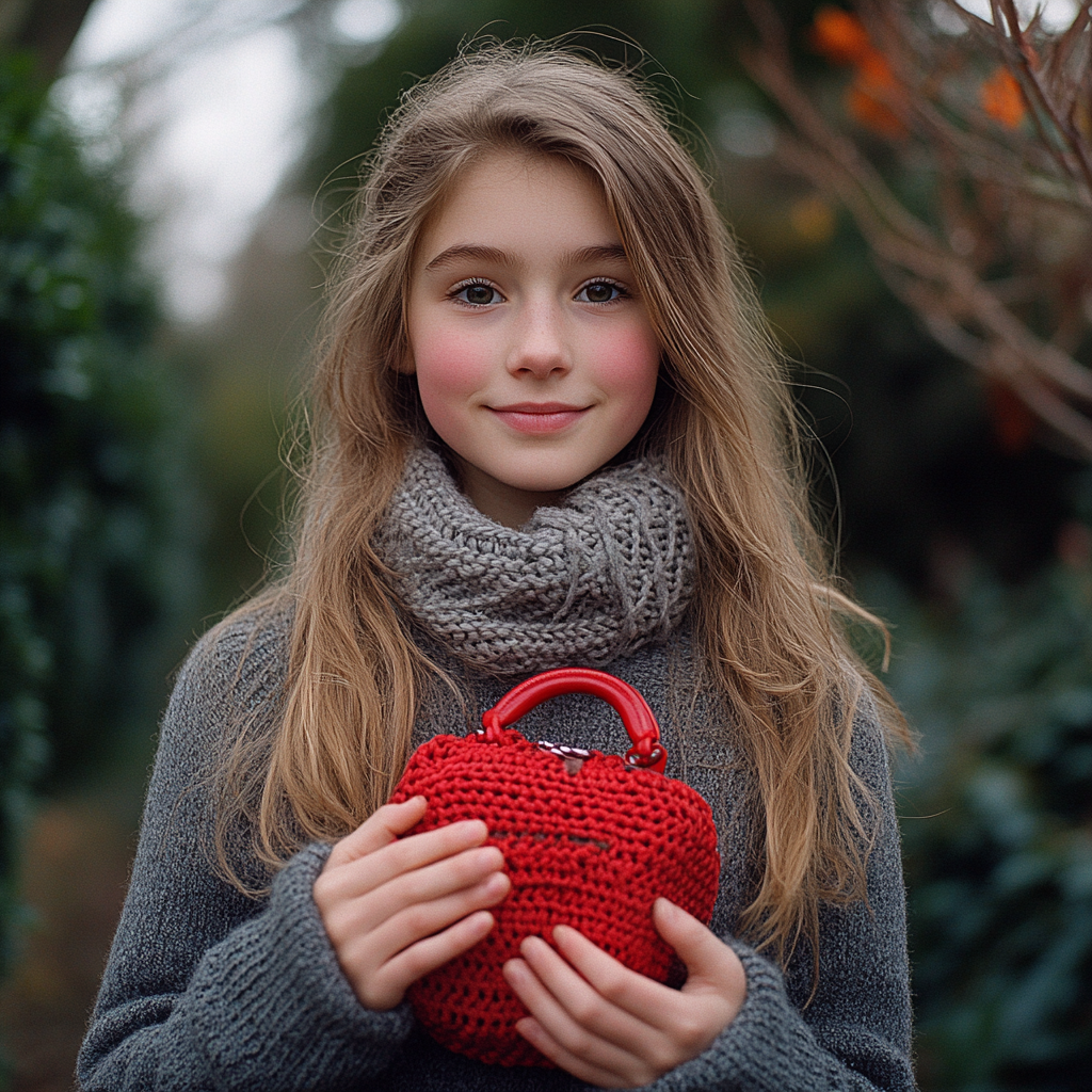 Une fille heureuse tenant un sac à main | Source : Midjourney