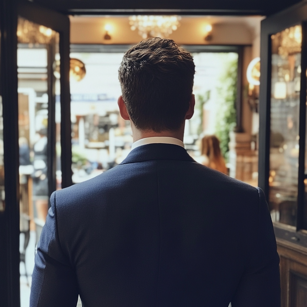 Un homme sortant d'une salle de cérémonie | Source : Midjourney