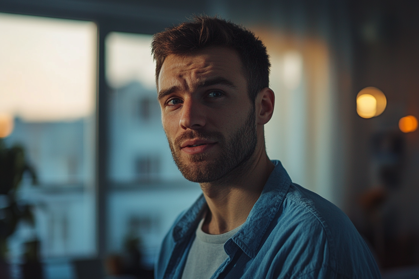 Un homme debout dans un salon | Source : Midjourney