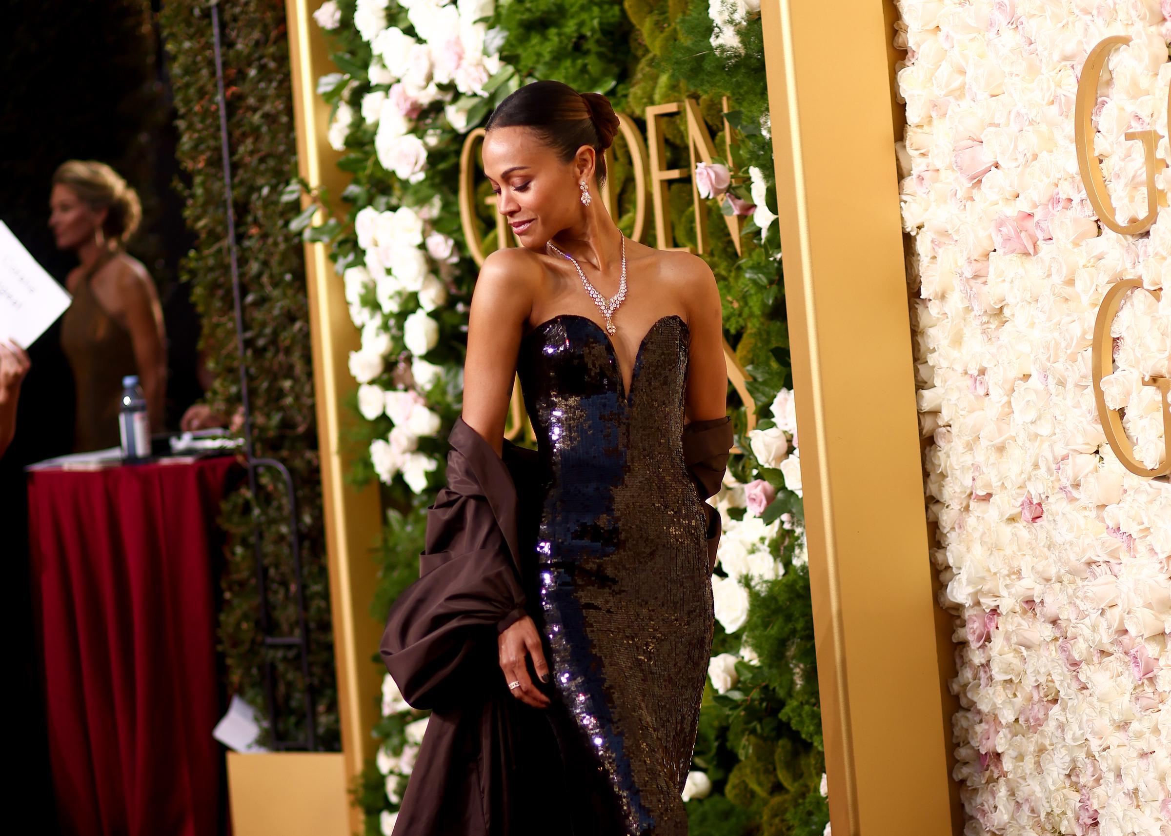 Zoe Saldana lors de la 82e cérémonie annuelle des Golden Globe Awards au Beverly Hilton à Beverly Hills, Californie, le 5 janvier 2025 | Source : Getty Images
