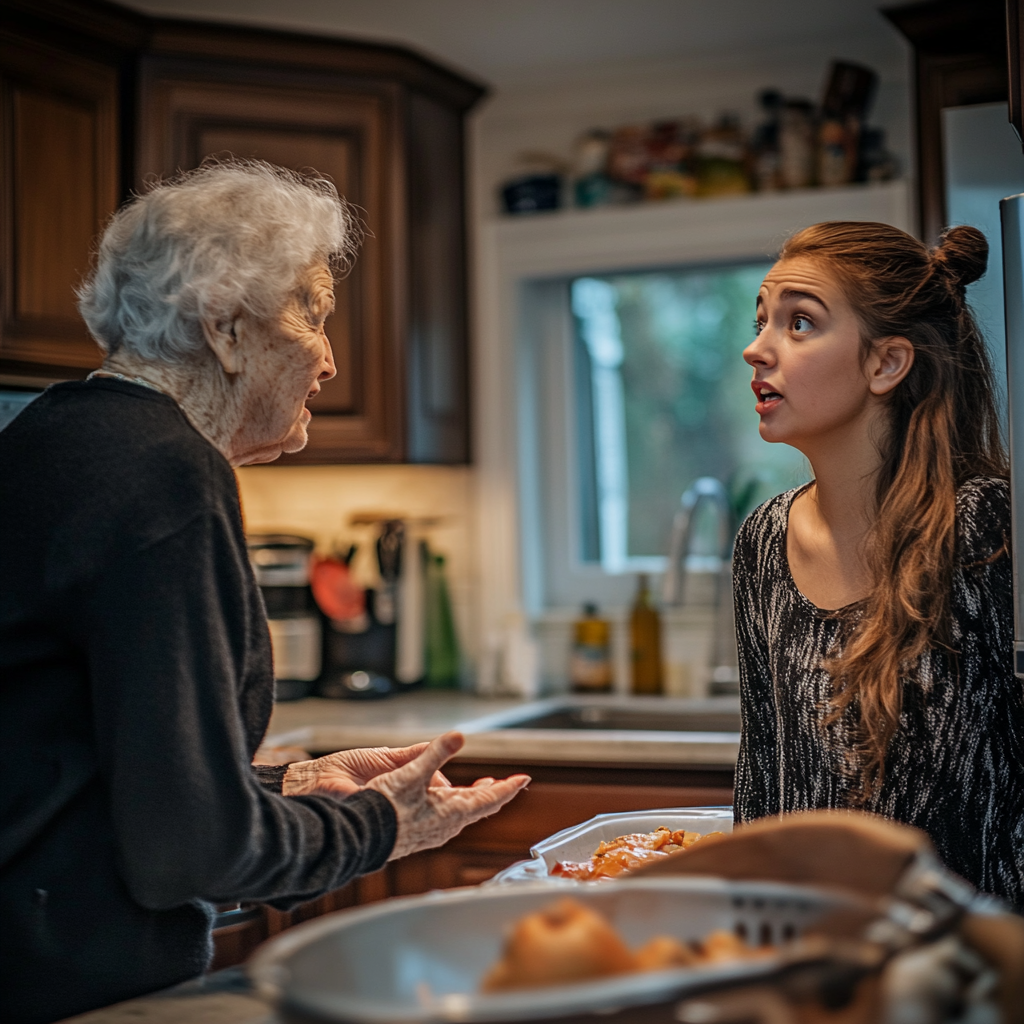 Deux femmes discutent dans la cuisine | Source : Midjourney