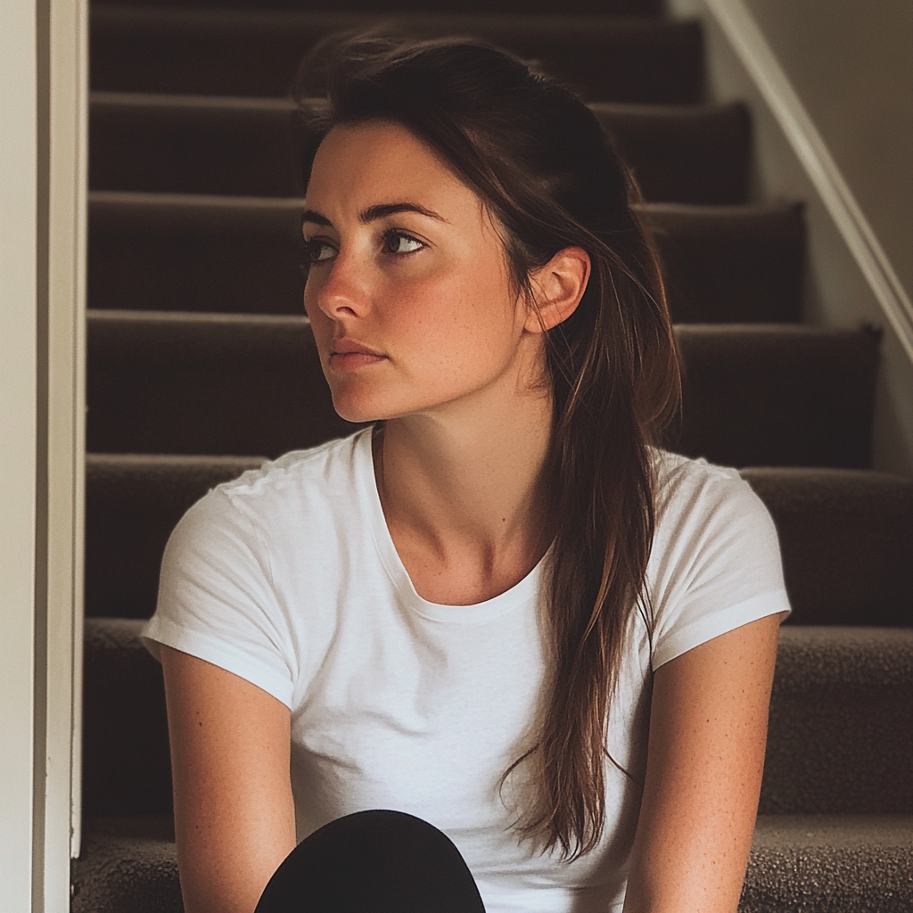 Une femme assise sur un escalier | Source : Midjourney