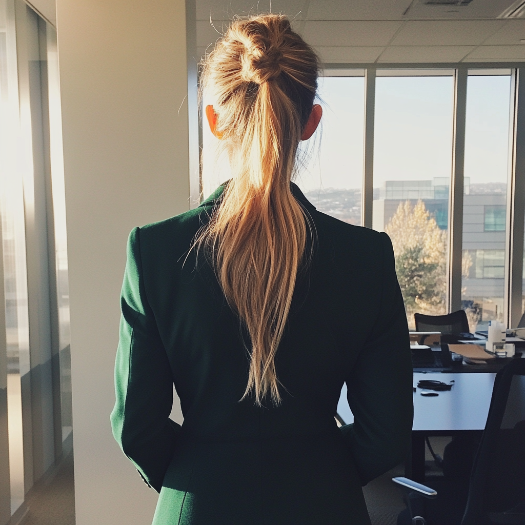 Une femme debout dans un bureau | Source : Midjourney