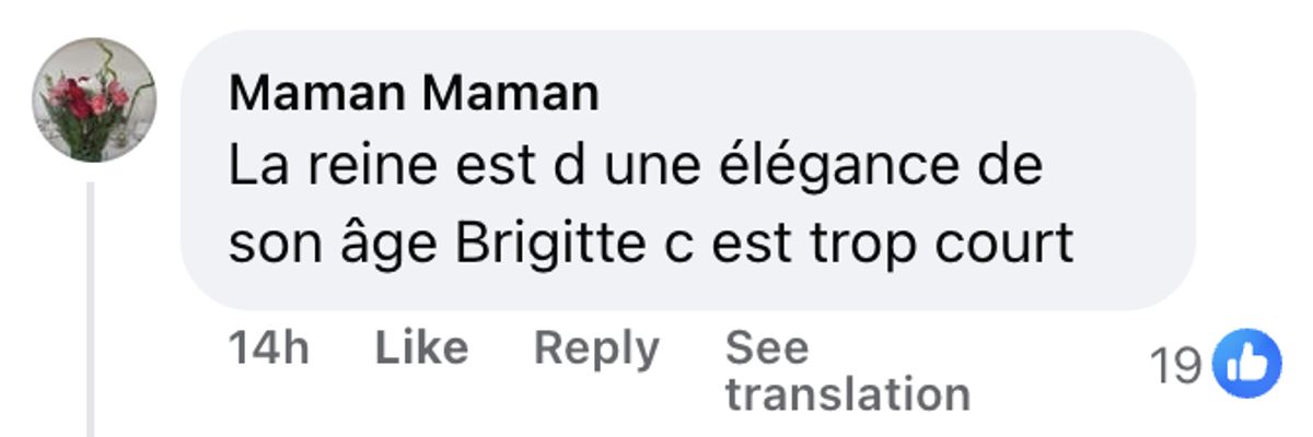 Commentaire d'une internaute sur la tenue de Brigitte Macron | Source : Facebook/Gala