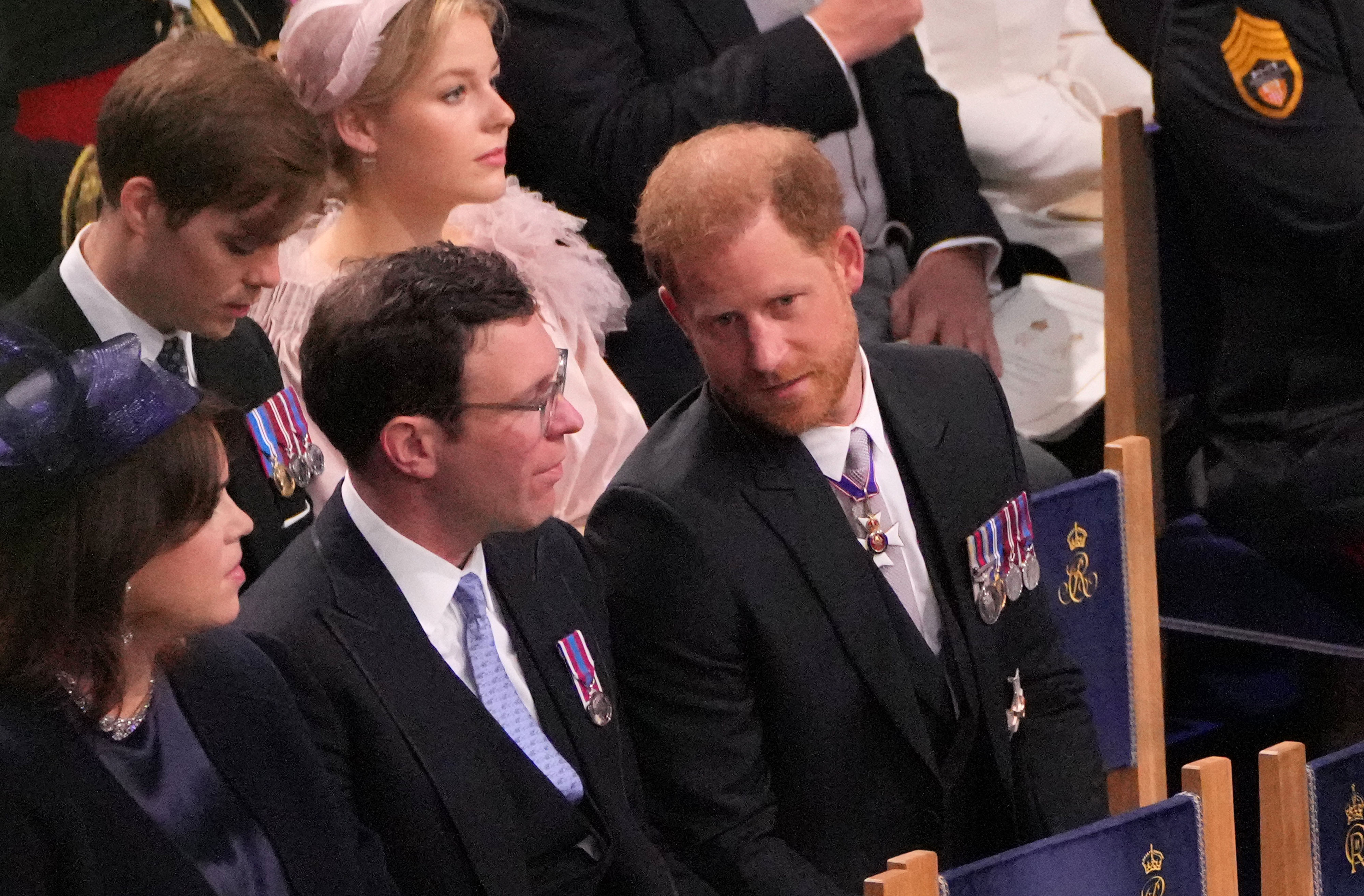 La princesse Eugénie, Jack Brooksbank et le prince Harry. | Source : Getty Images