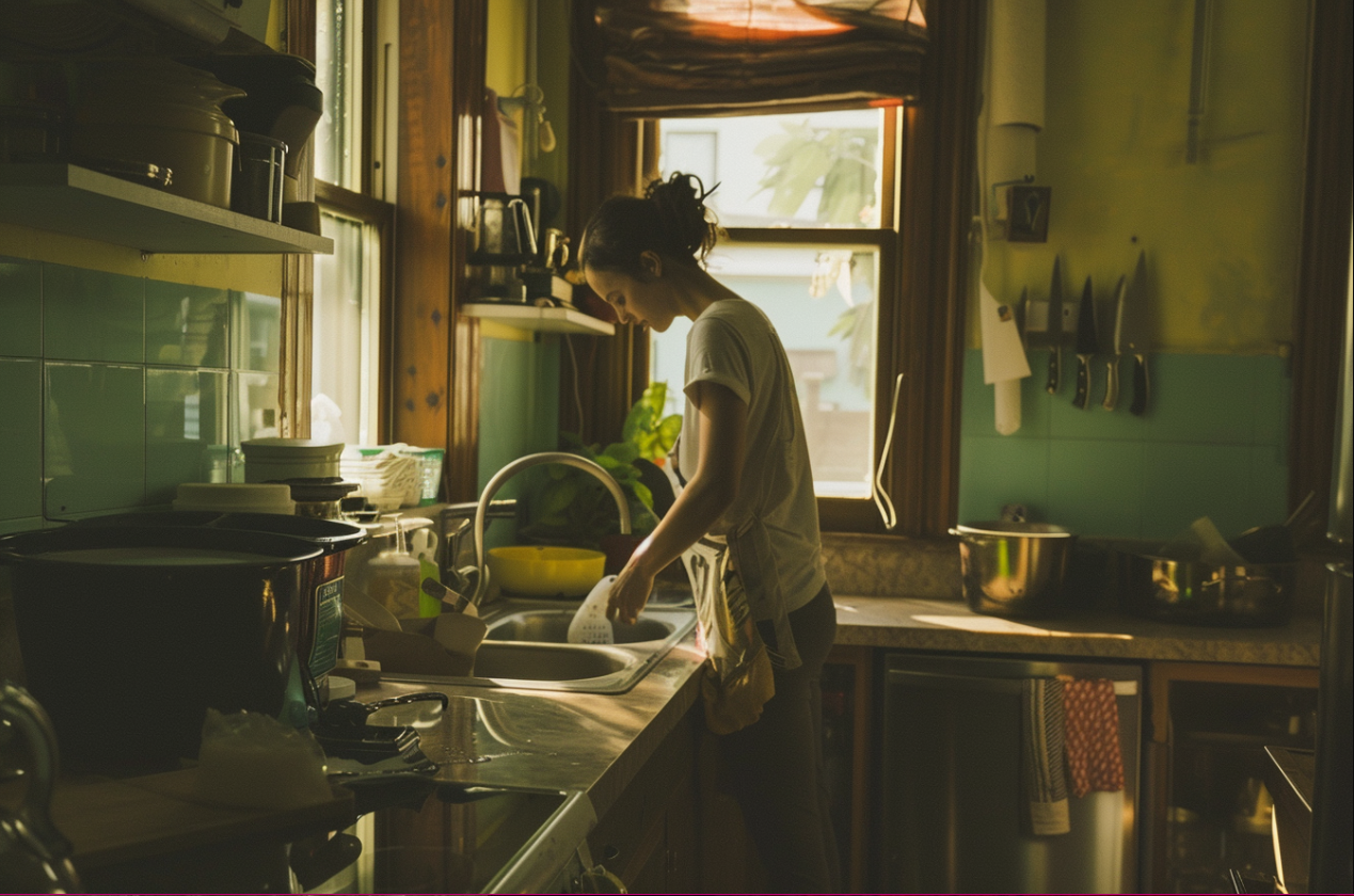 Une femme qui nettoie sa cuisine | Source : MidJourney