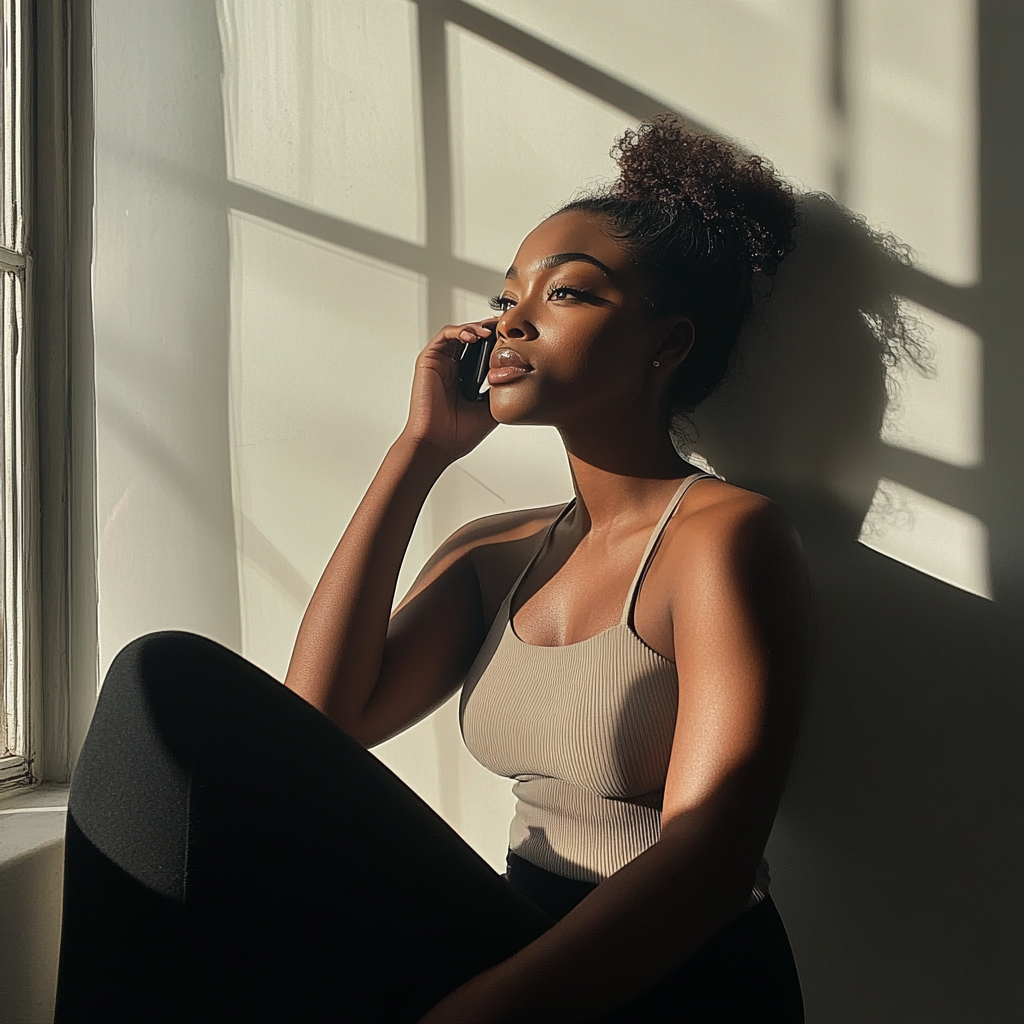 Une femme qui parle au téléphone | Source : Midjourney