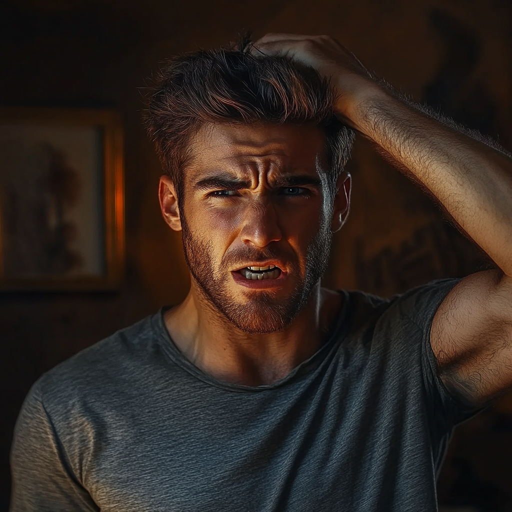 Un homme déçu se passant une main dans les cheveux | Source : Midjourney