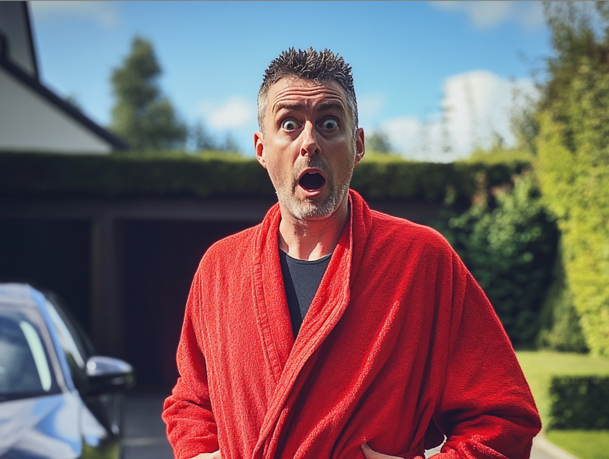 Un homme choqué debout dans sa cour | Source : Midjourney