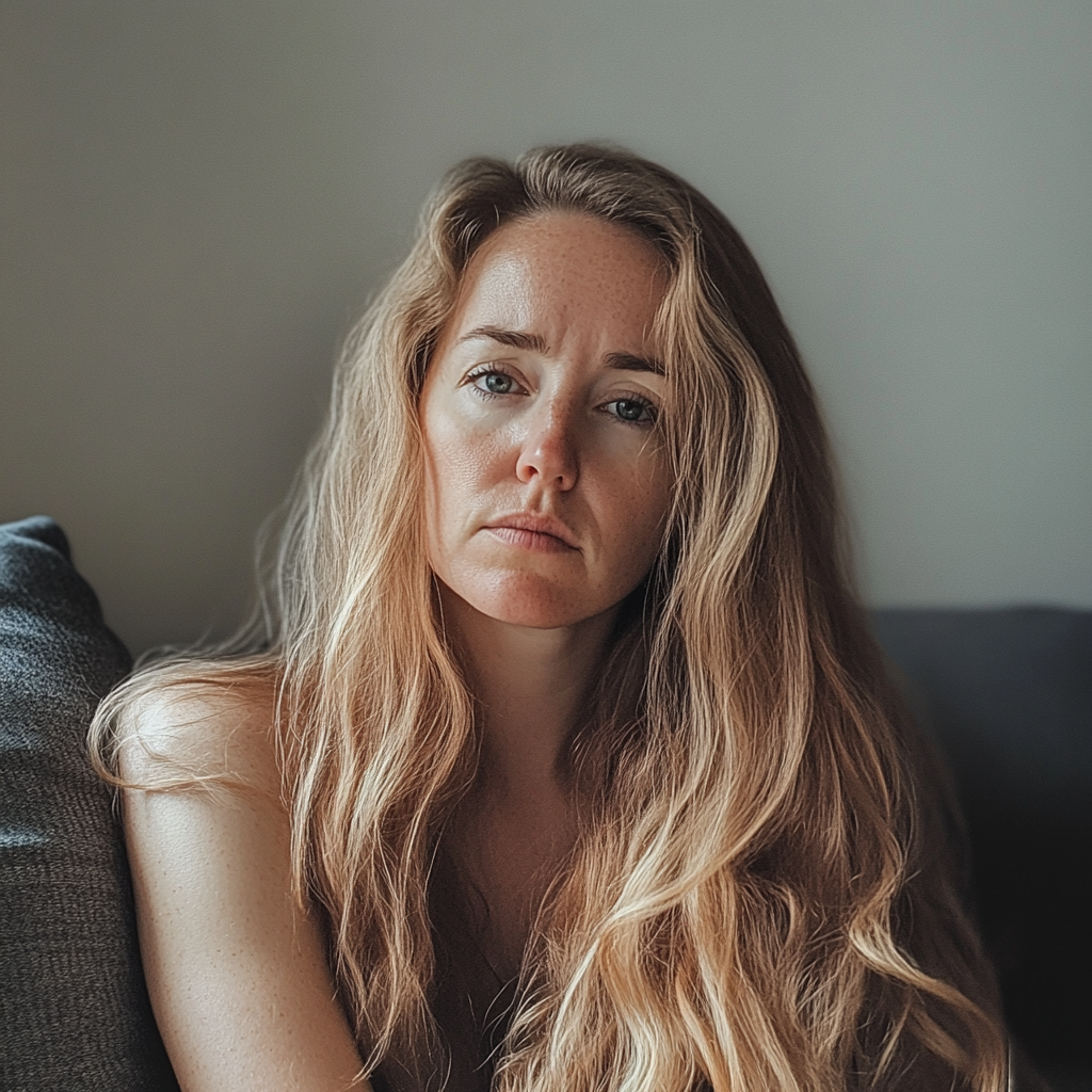 Une femme assise sur un canapé | Source : Midjourney