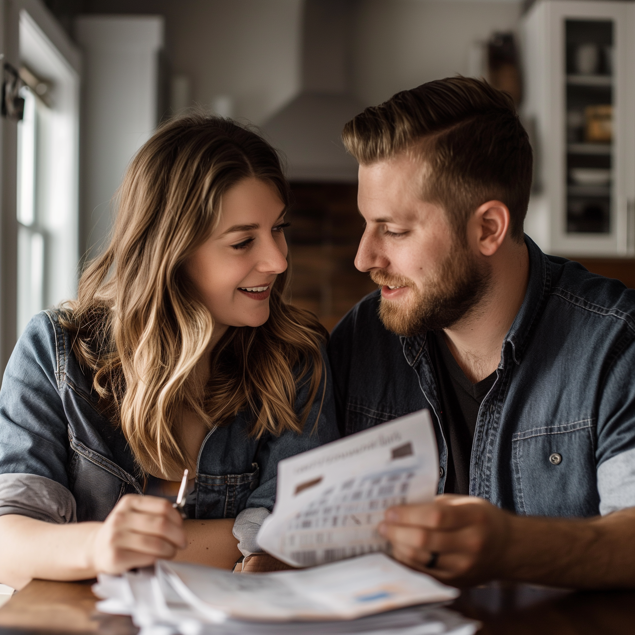 Un couple parcourant une pile de papiers | Source : MIdjourney