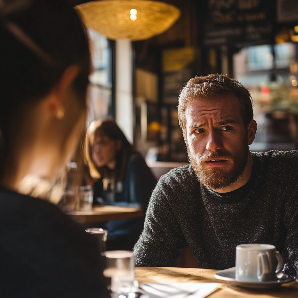 Un homme agacé qui parle à une femme | Source : Midjourney