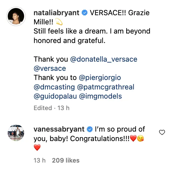 Vanessa Bryant félicitant sa fille Natalia Bryant , datée du 23 septembre 2023 sur Instagram Stories | Source : Instagram/nataliabryant