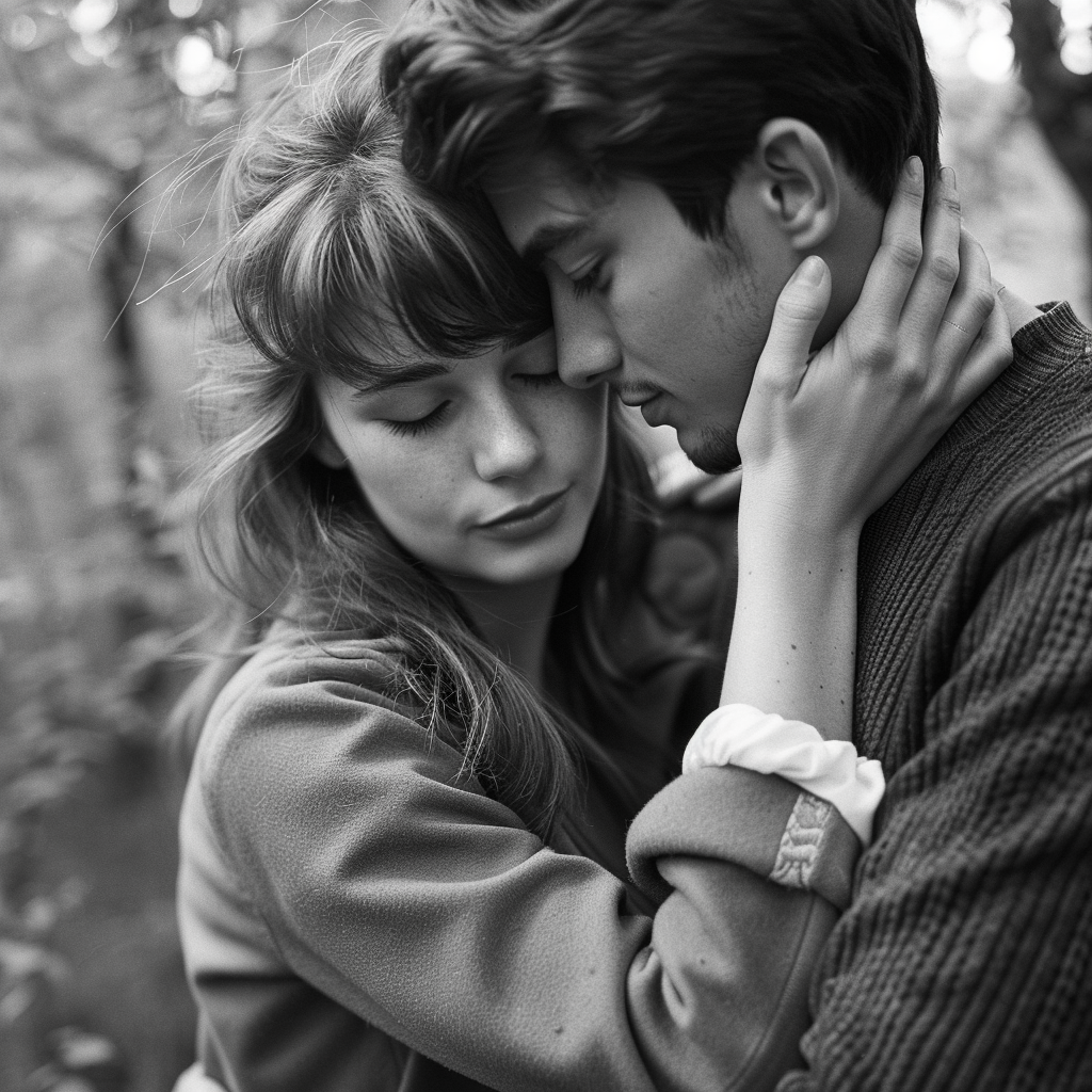 Une photo en noir et blanc d'un jeune couple des années 1960 | Source : Midjourney