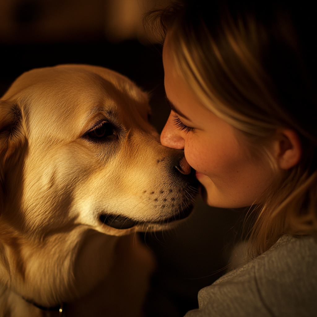 Une femme embrassant son chien | Source : Midjourney