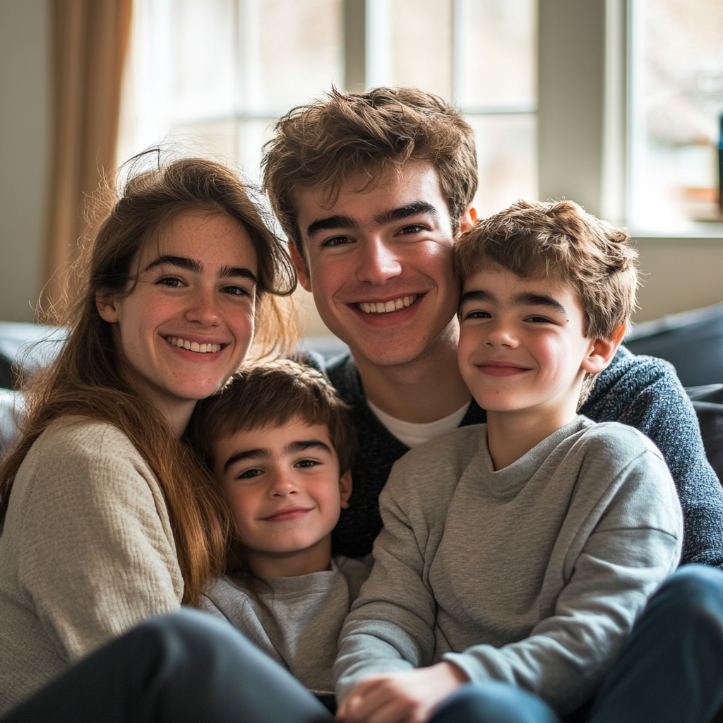 Un couple heureux avec ses deux fils | Source : Midjourney