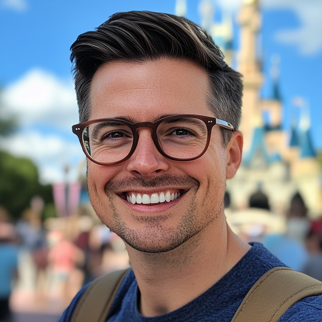 A smiling man at Disney | Source: Midjourney