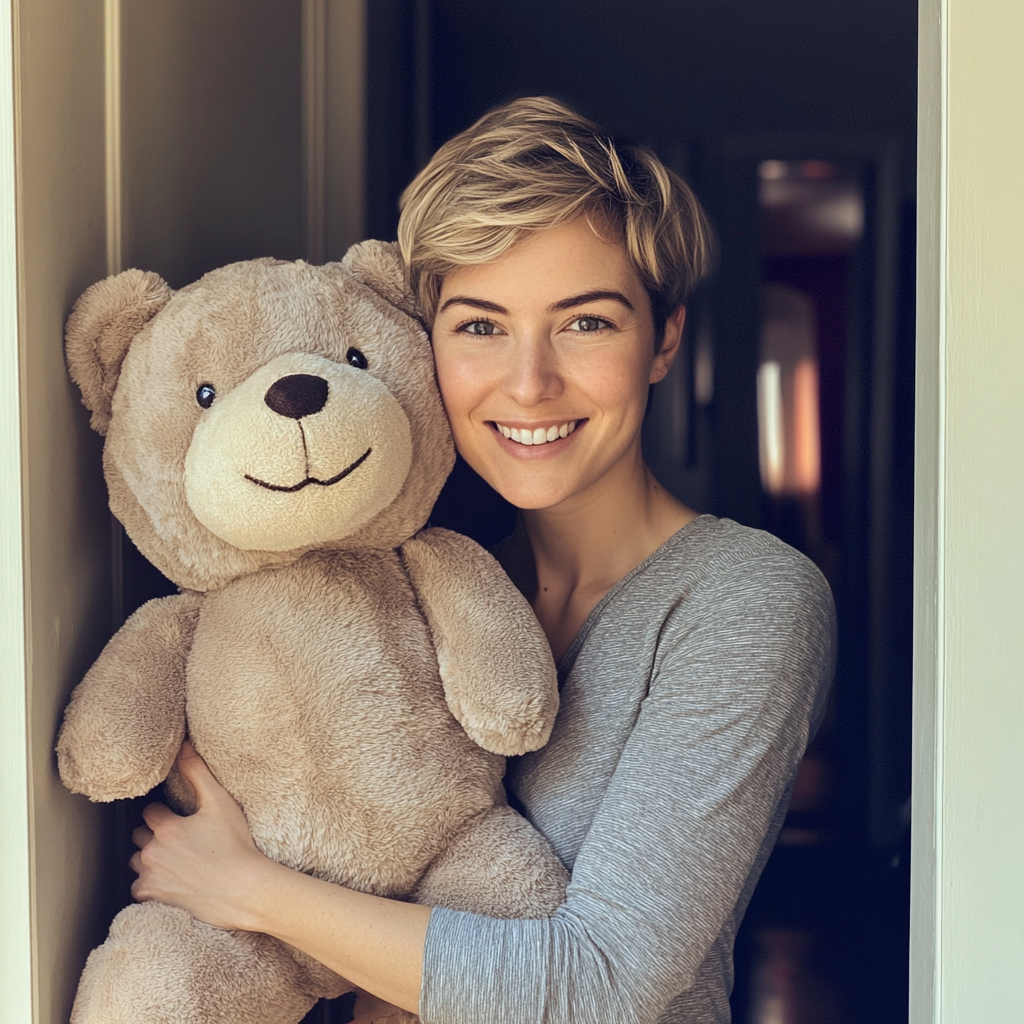 Une femme tenant un ours en peluche | Source : Midjourney