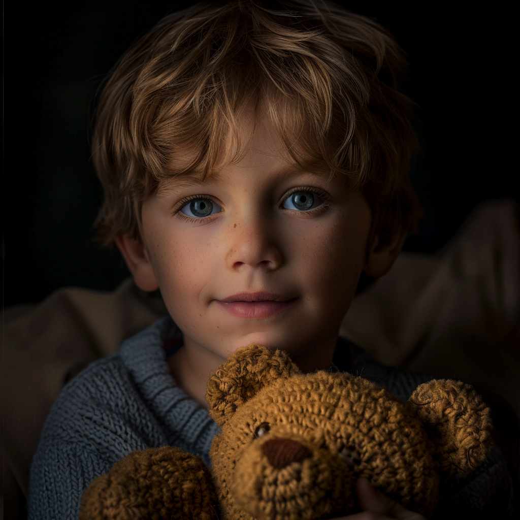 Un enfant heureux tenant un ours en peluche | Source : Midjourney