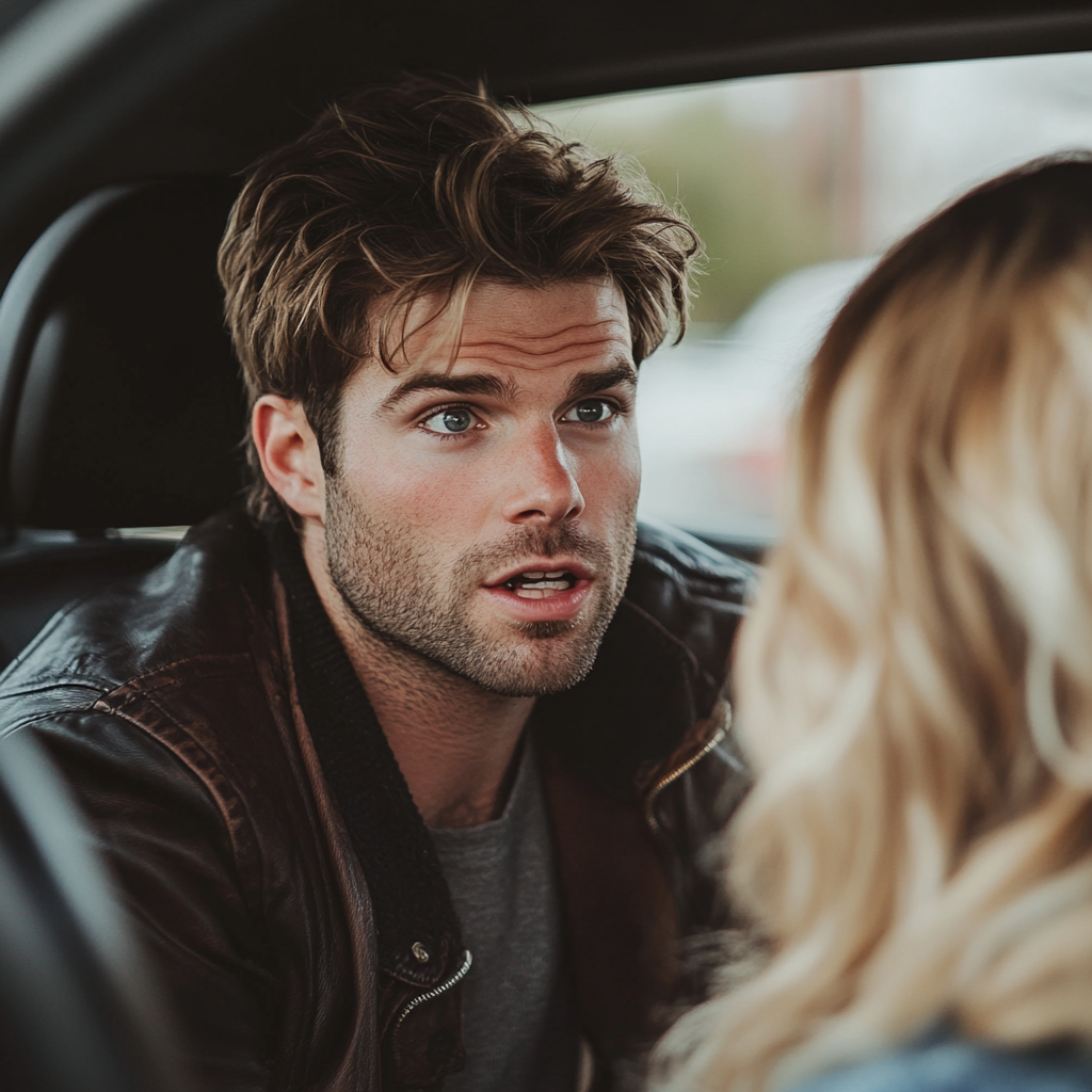 Un homme parle à sa femme dans une voiture | Source : Midjourney