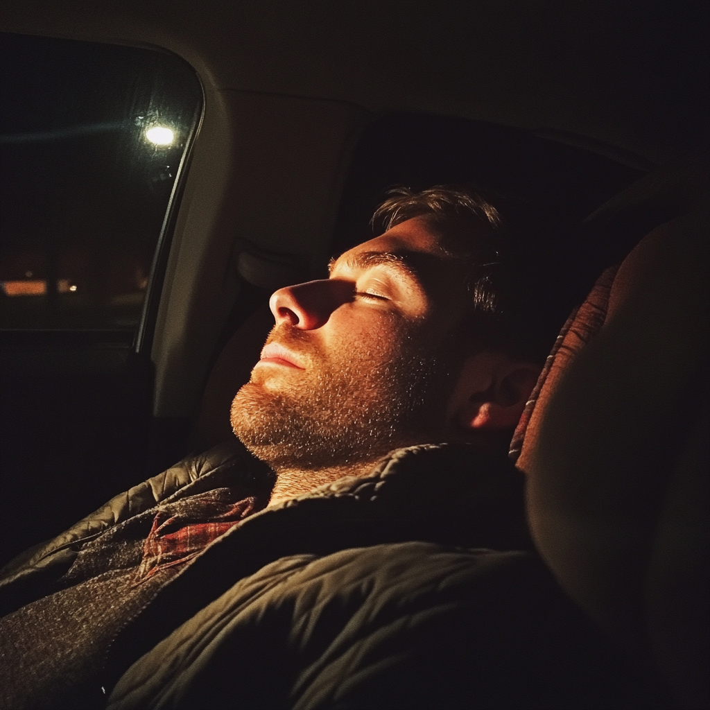 Un homme qui dort dans une voiture | Source : Midjourney