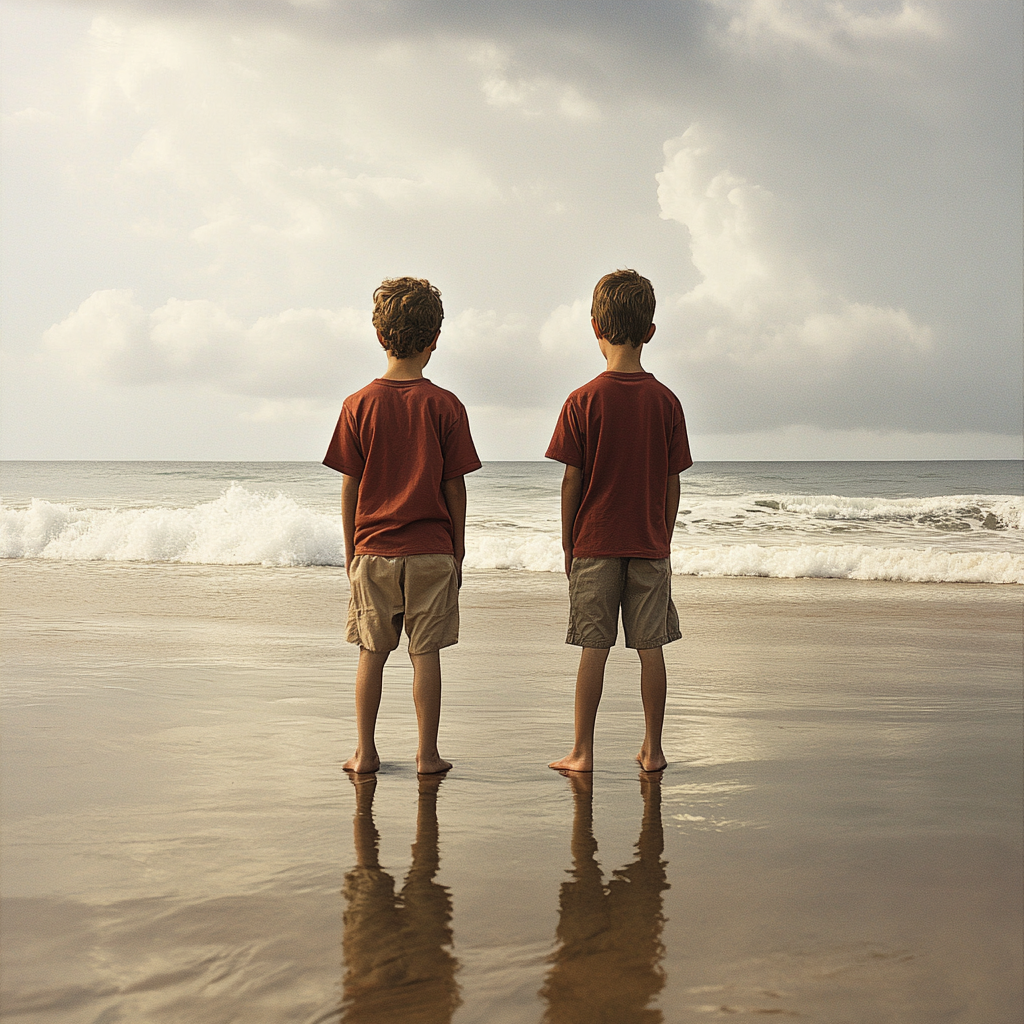 Deux frères debout près de la mer | Source : Midjourney