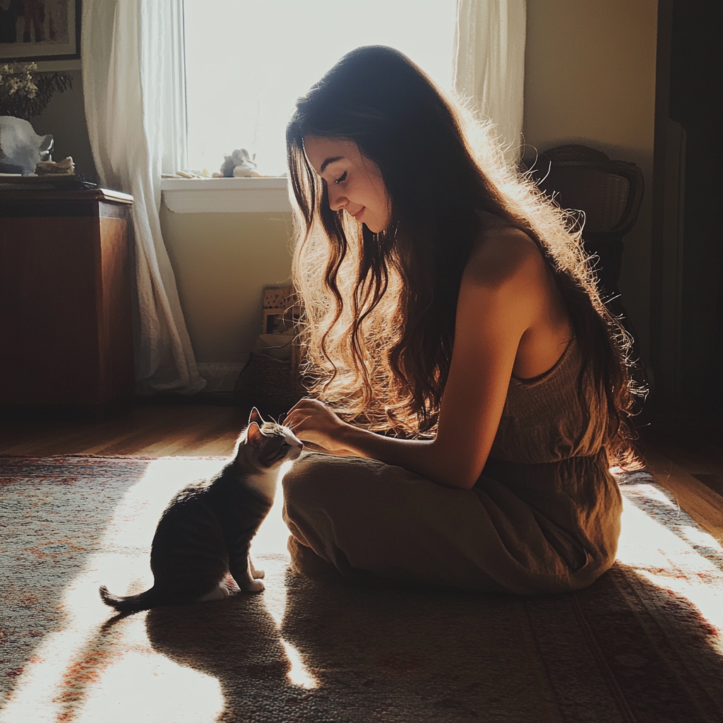 Une femme avec son chat | Source : Midjourney