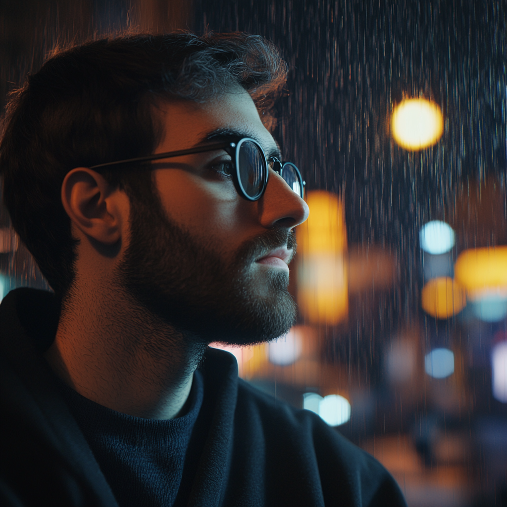 Un homme debout sous la pluie | Source : Midjourney