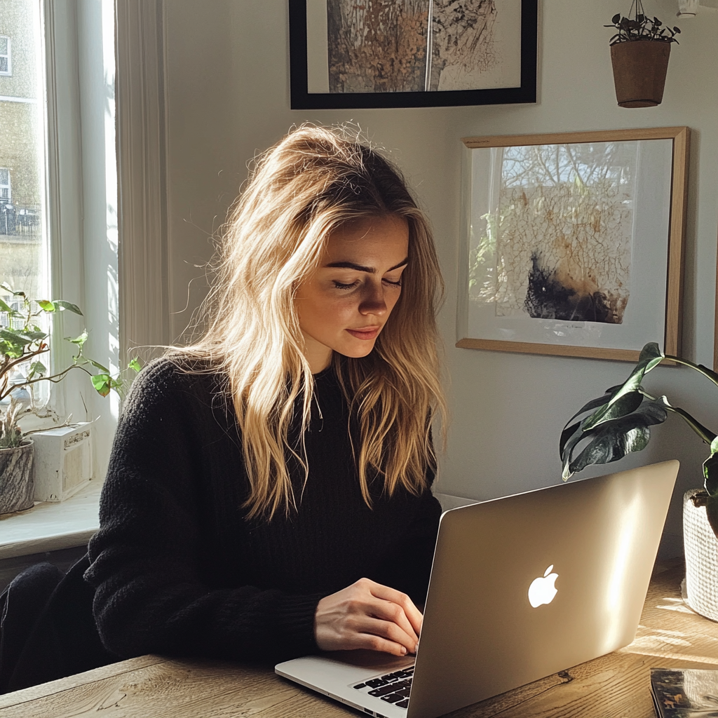 Une femme assise à un bureau | Source : Midjourney