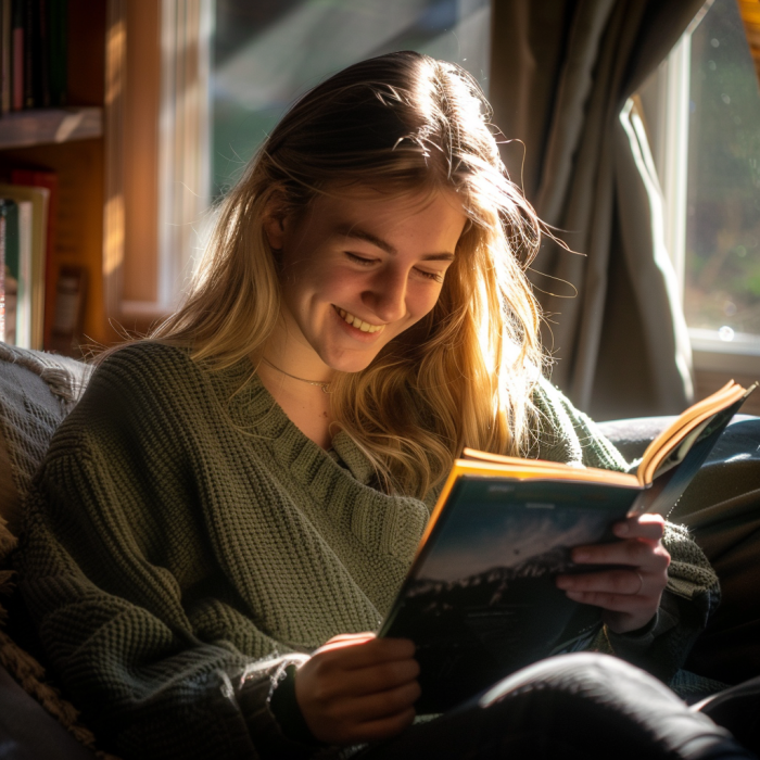 Une femme lisant un livre | Source : Midjourney