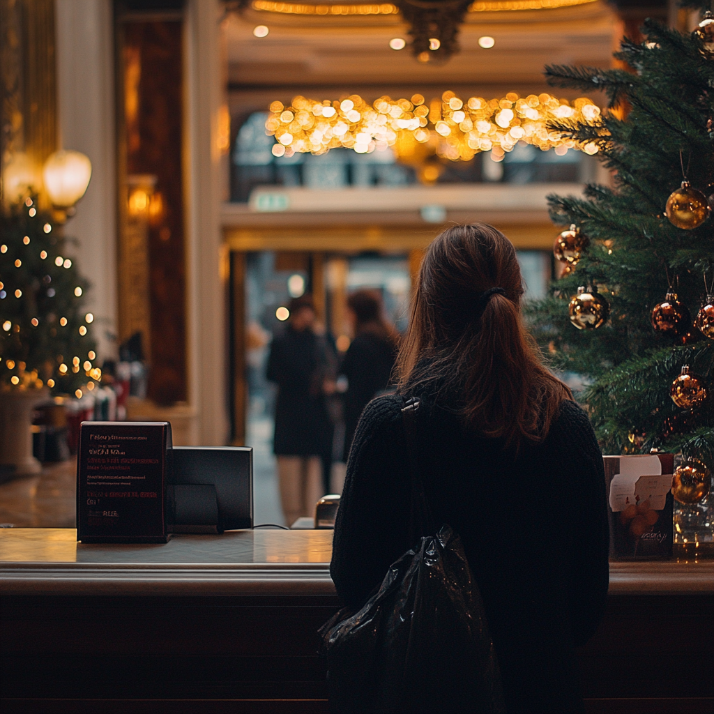 Une femme à un bureau d'accueil | Source : Midjourney