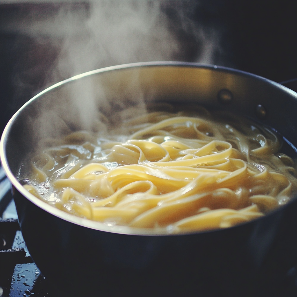 Une casserole de pâtes en train de bouillir sur une cuisinière | Source : Midjourney