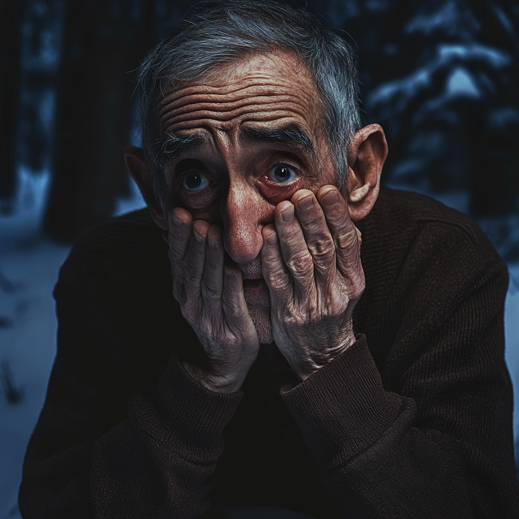 Un homme âgé anxieux dans les bois | Source : Midjourney