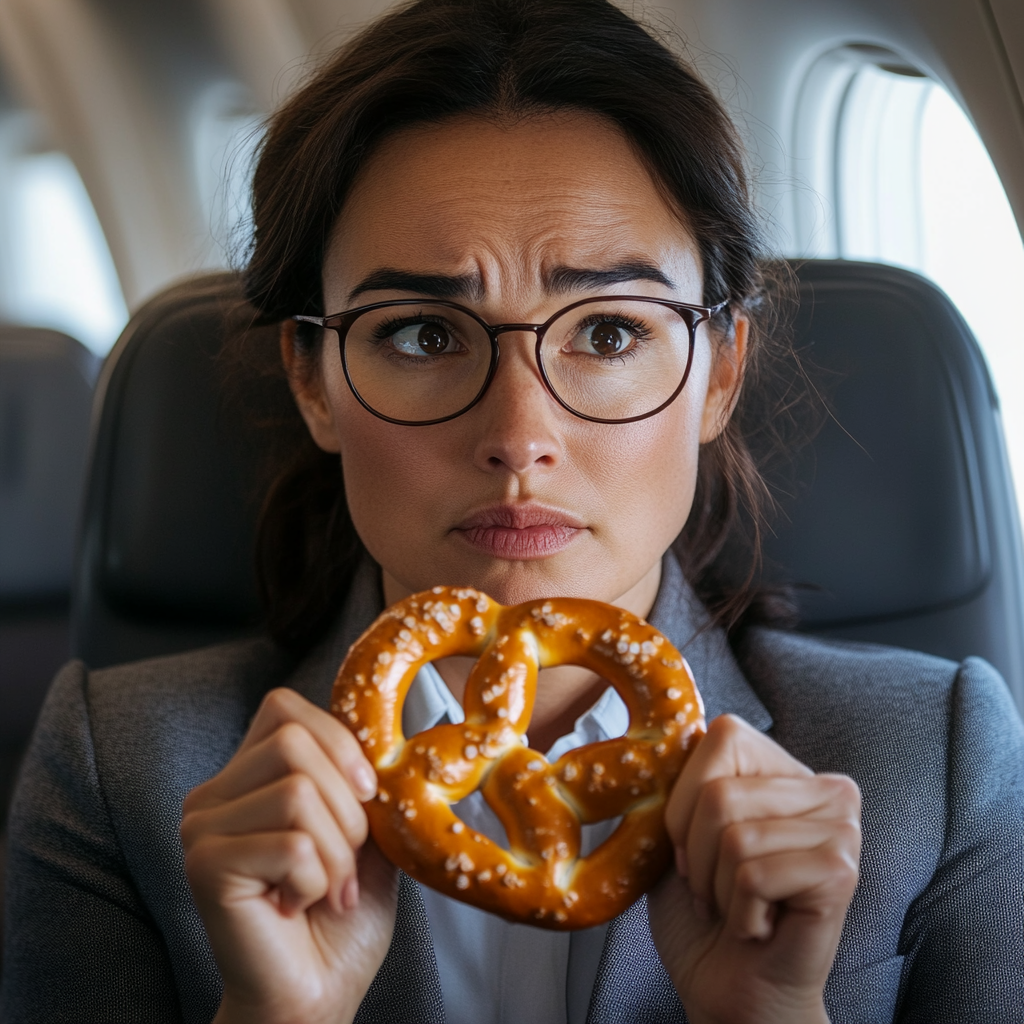 Femme exprimant sa déception de n'avoir qu'un bretzel à manger | Source : Midjourney