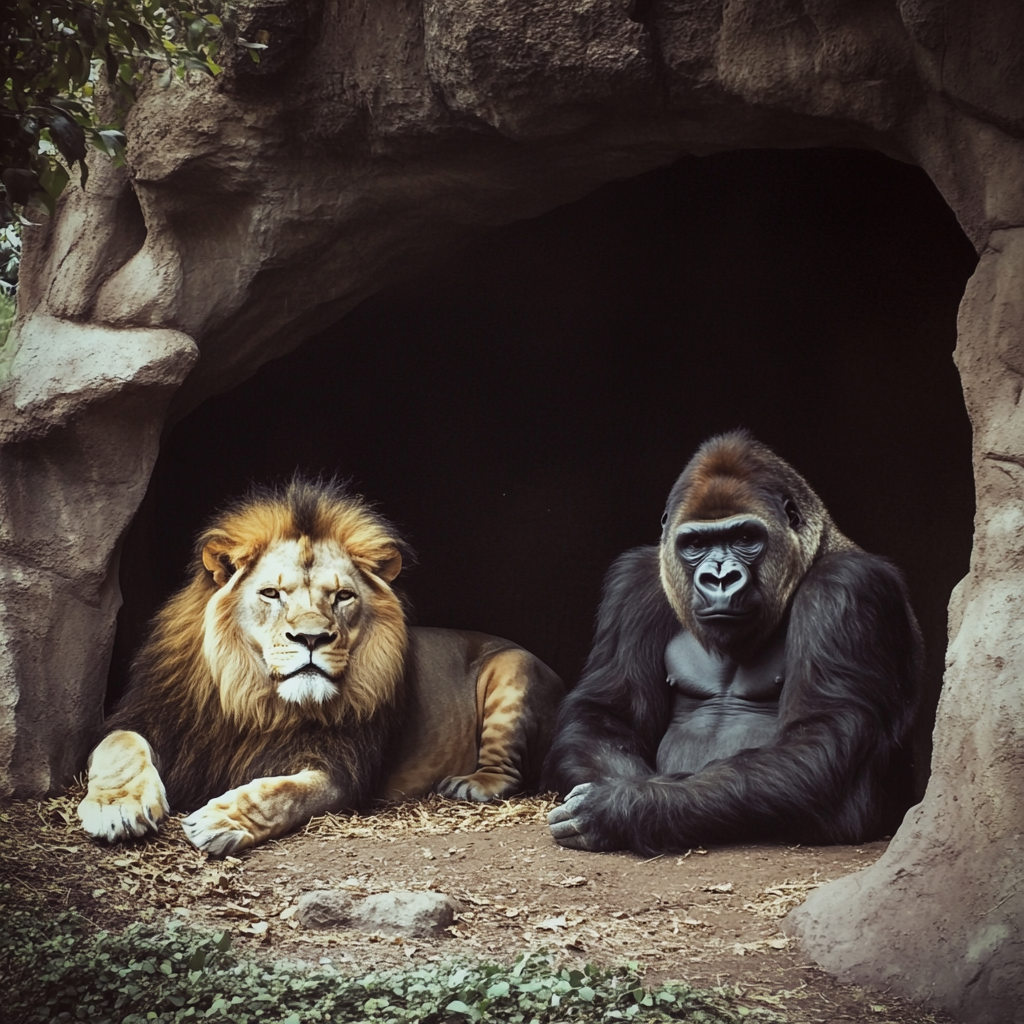 Un lion et un gorille | Source : Midjourney