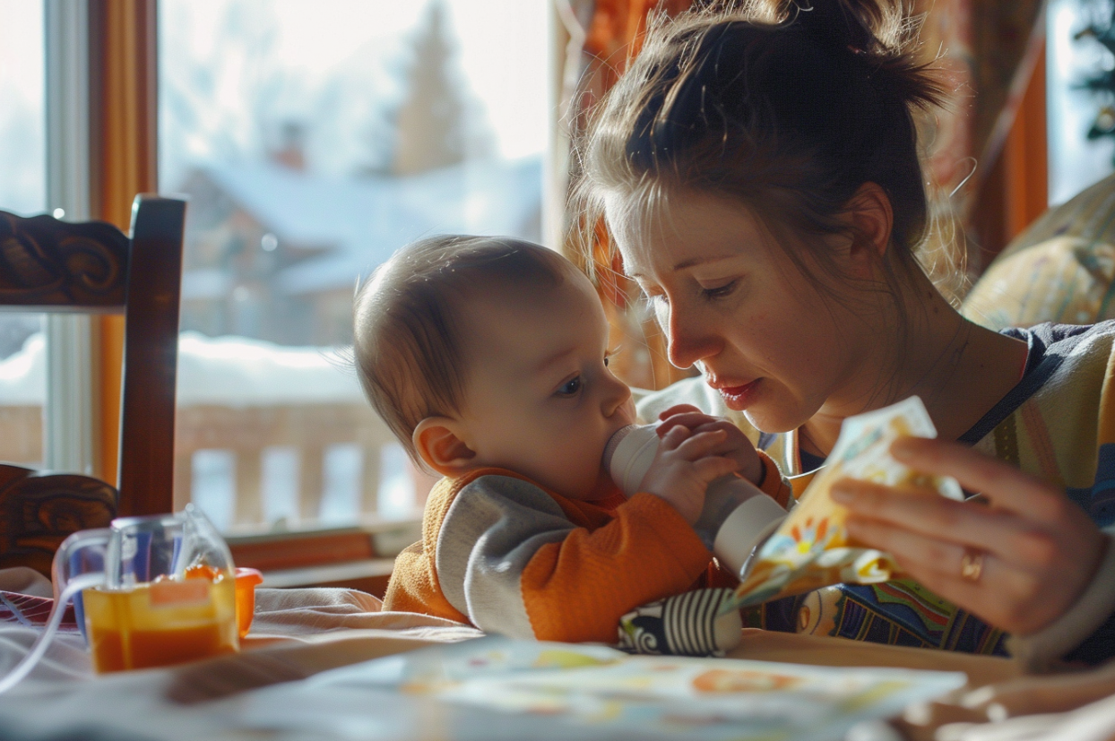 Une femme nourrit son bébé tout en travaillant sur un projet | Source : MidJourney