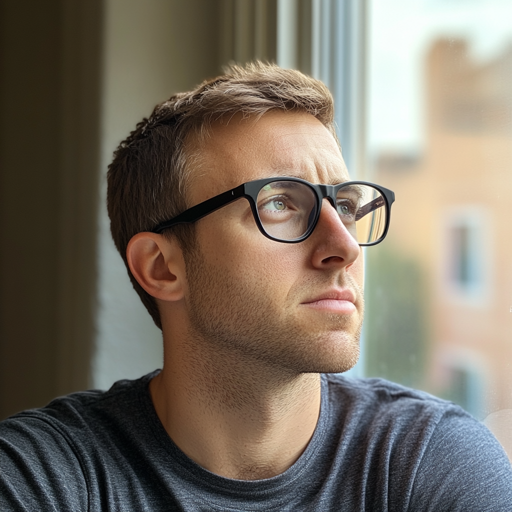 Un homme qui regarde par la fenêtre | Source : Midjourney